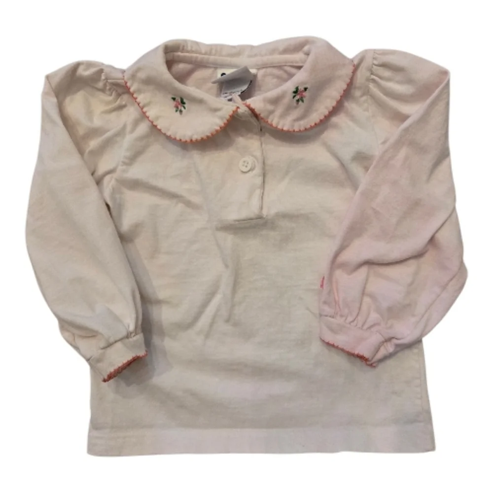 Vintage 1990s Osh Kosh B'gosh White Pink Long Sleeved Embroidered Collar Shirt